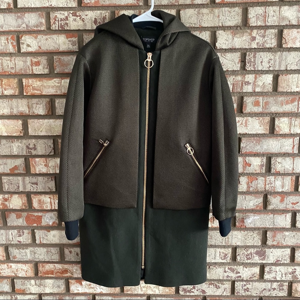 TOPSHOP OLIVE GREEN MESH WOOL COAT SZ 4